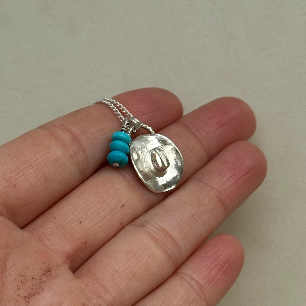 Sterling silver and turquoise cowgirl hat necklace